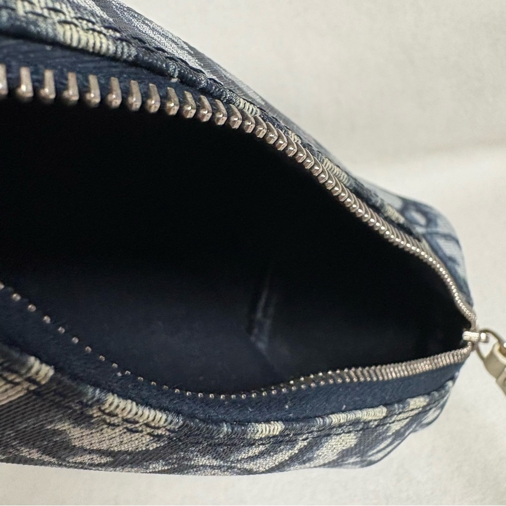 VTG CHRISTIAN DIOR Blue Trotter Canvas Barrel Wristlet Zipper Pouch - Picture 10 of 15